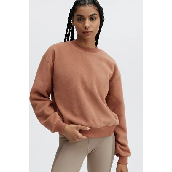 Fabletics Sweatshirt Women MEDIUM Orange Toffee Rayne Polar Fleece Crewneck - Picture 3 of 9